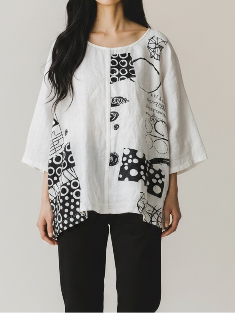 Chalet Et Ceci Abstract 100% Linen Blouse Size S